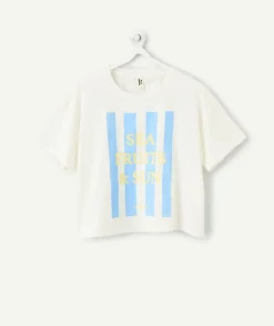 T-shirt fille court blanc imprimé