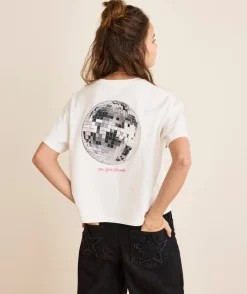 T-shirt fille court blanc imprimé