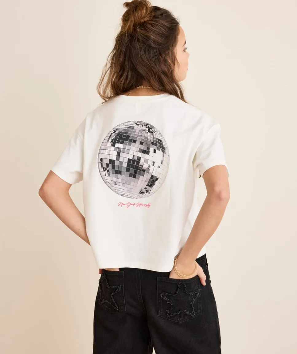 T-shirt fille court blanc imprimé