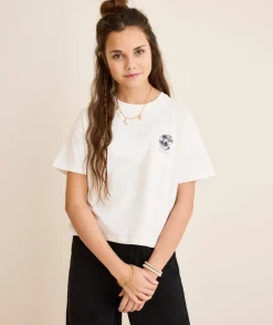 T-shirt fille court blanc imprimé
