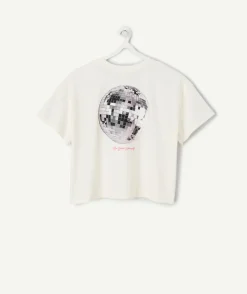 T-shirt fille court blanc imprimé