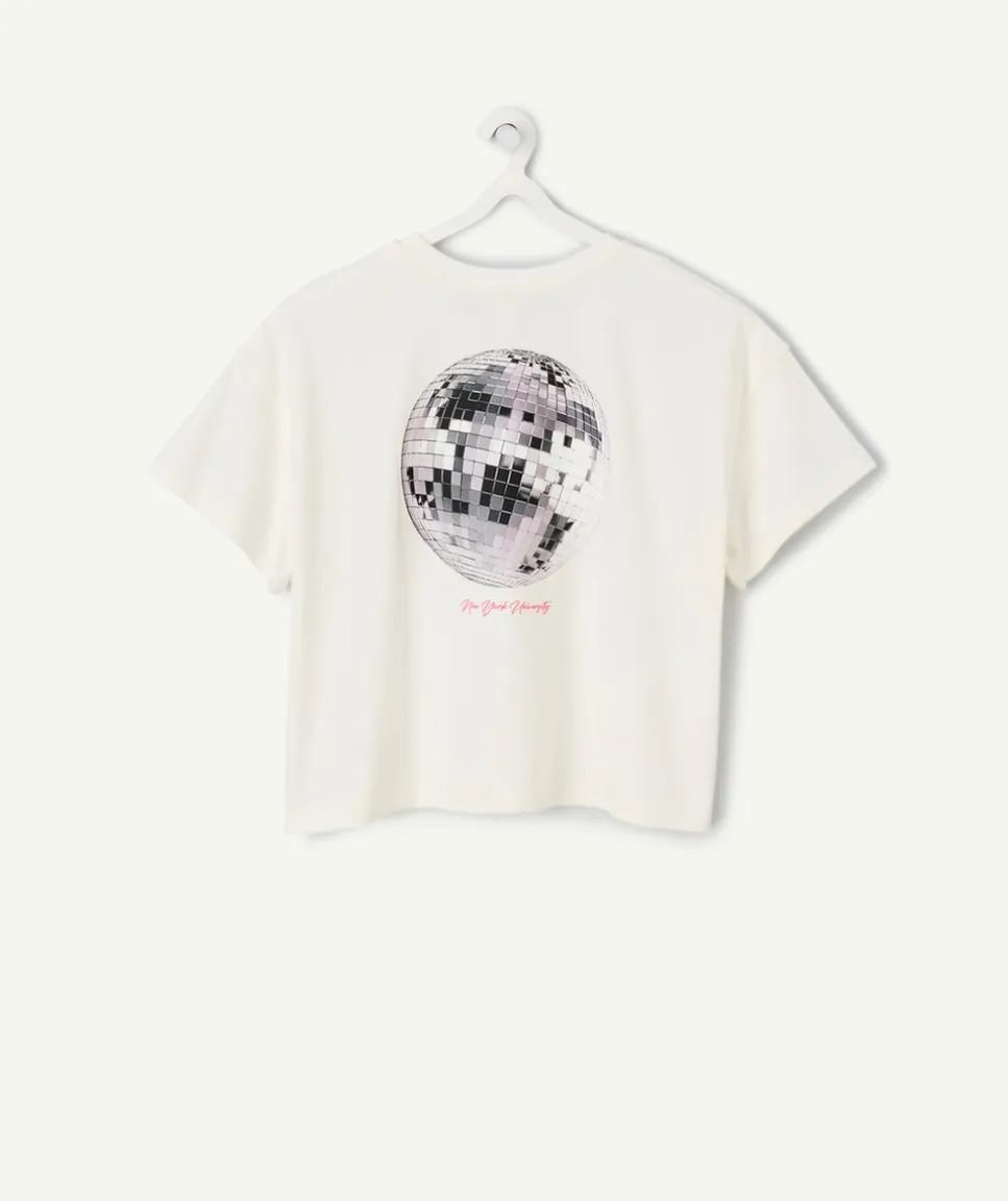 T-shirt fille court blanc imprimé