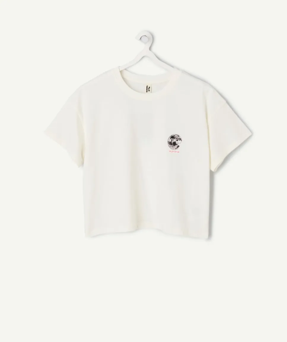 T-shirt fille court blanc imprimé