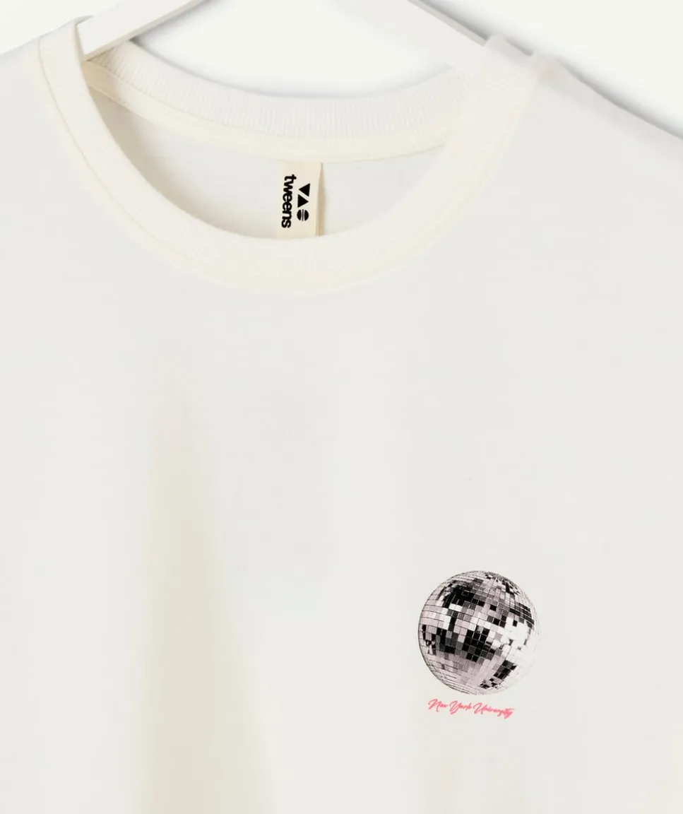T-shirt fille court blanc imprimé