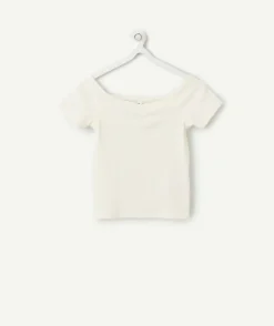 T-shirt fille court écru
