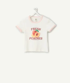 T-shirt fille court écru imprimé