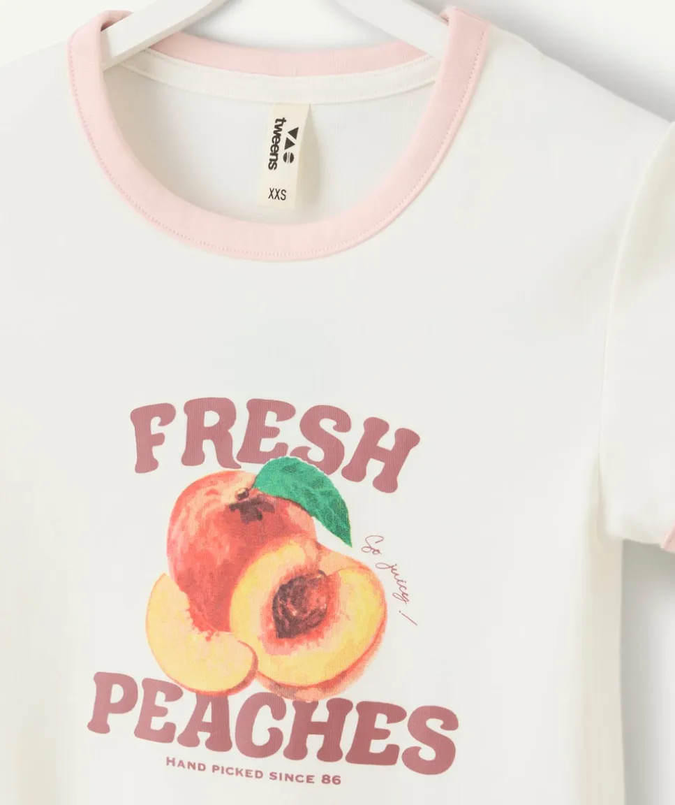 T-shirt fille court écru imprimé