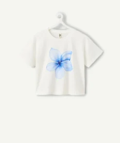 T-shirt fille court écru imprimé