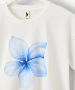 T-shirt fille court écru imprimé