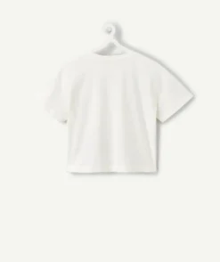 T-shirt fille court écru imprimé