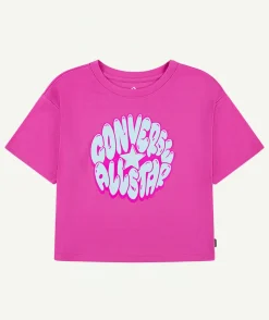 T-shirt fille court fuchsia imprimé