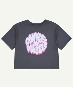 T-shirt fille court noir imprimé