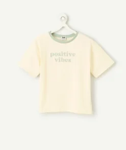T-shirt fille écru avec message vert