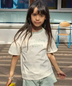 T-shirt fille écru avec message vert