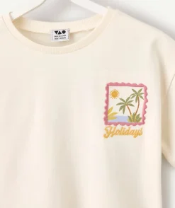 T-shirt fille écru imprimé
