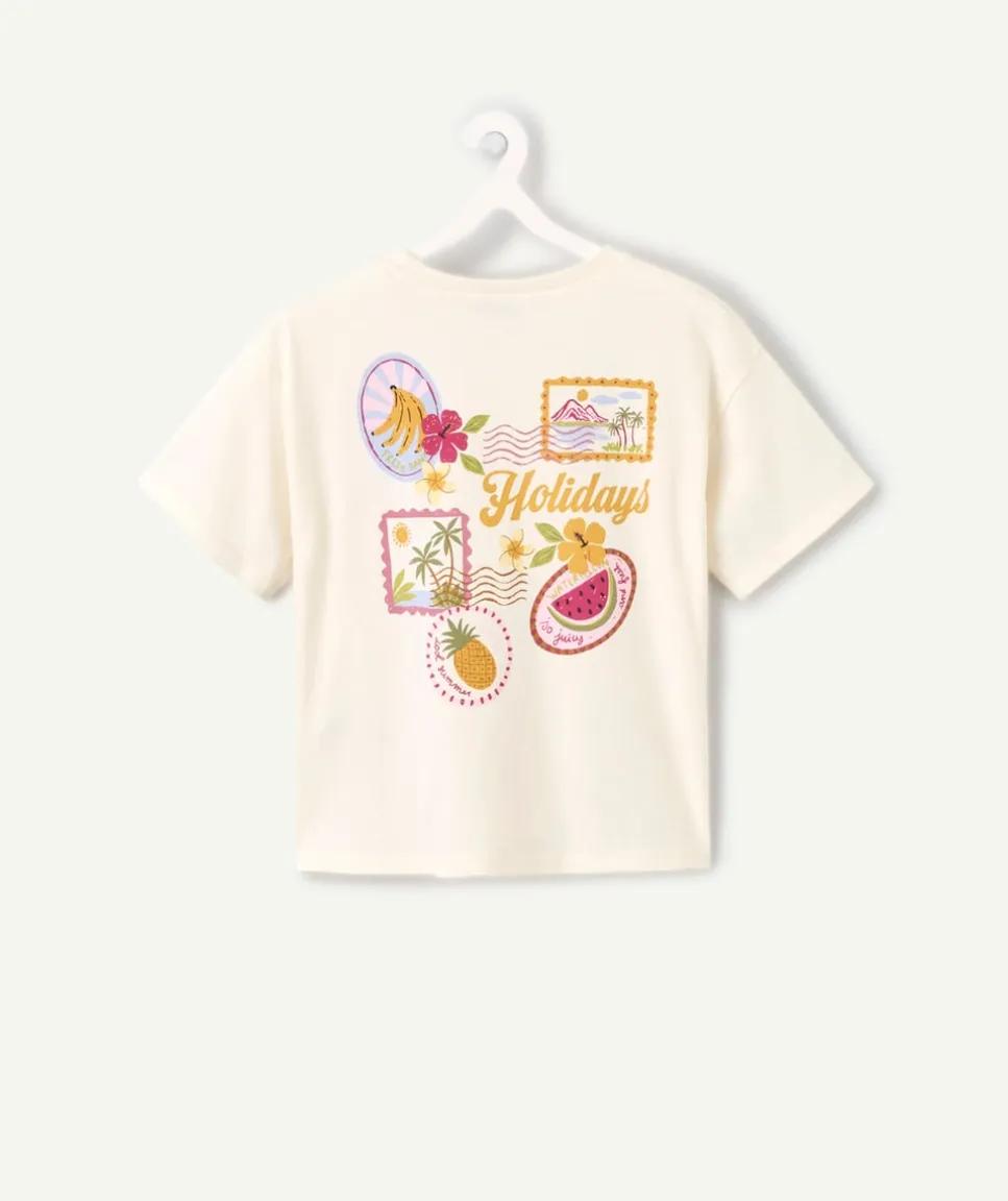 T-shirt fille écru imprimé