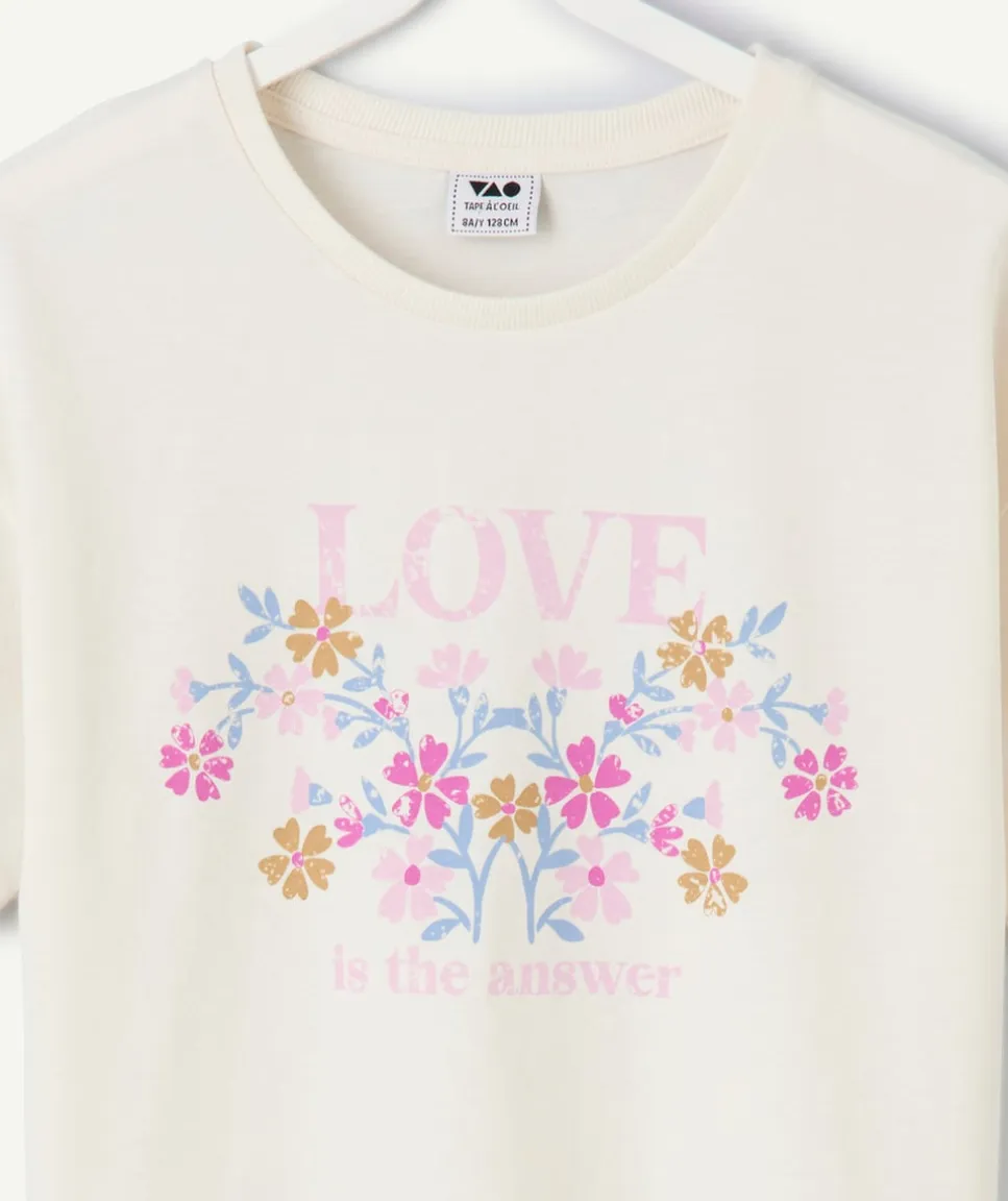 T-shirt fille écru imprimé