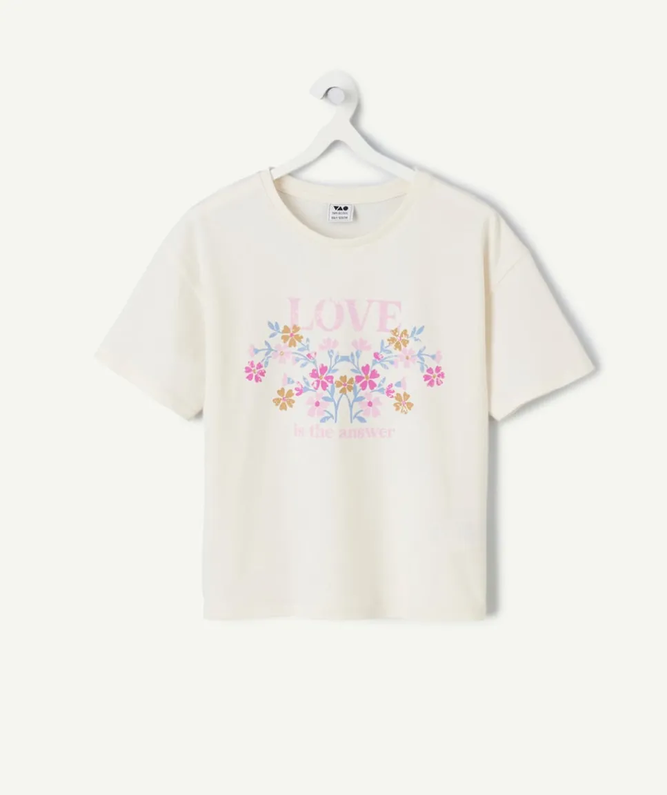 T-shirt fille écru imprimé