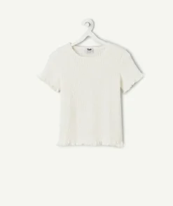 T-shirt fille écru à volants
