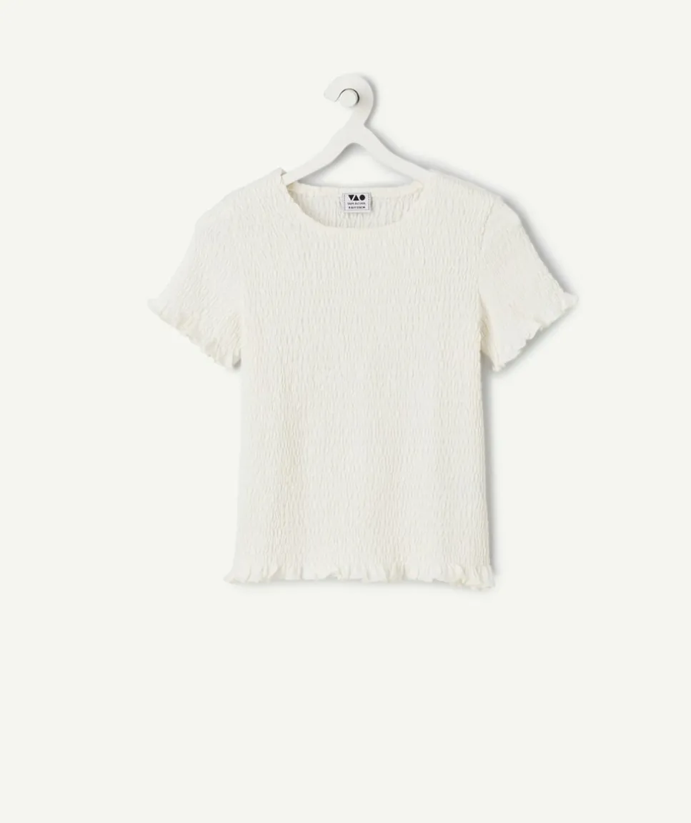 T-shirt fille écru à volants