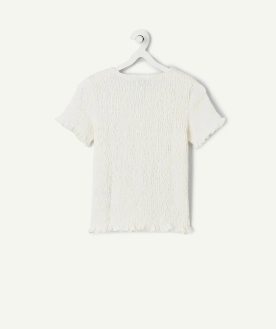 T-shirt fille écru à volants