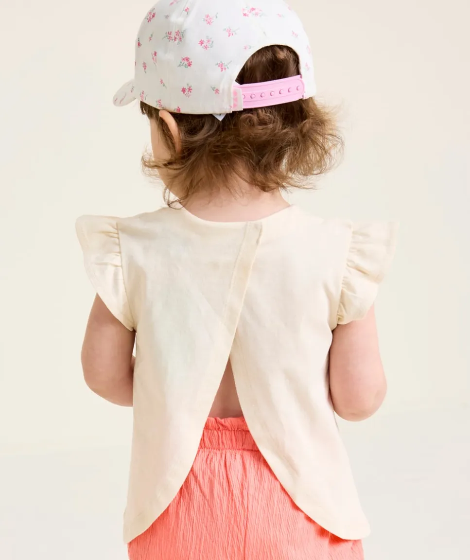 T-shirt fille écru à volants