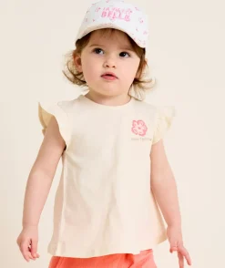 T-shirt fille écru à volants