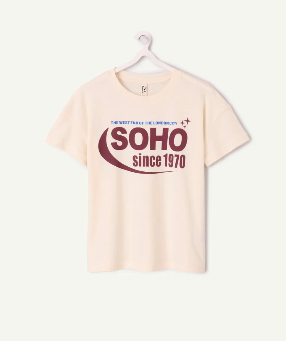T-shirt fille droit beige imprimé