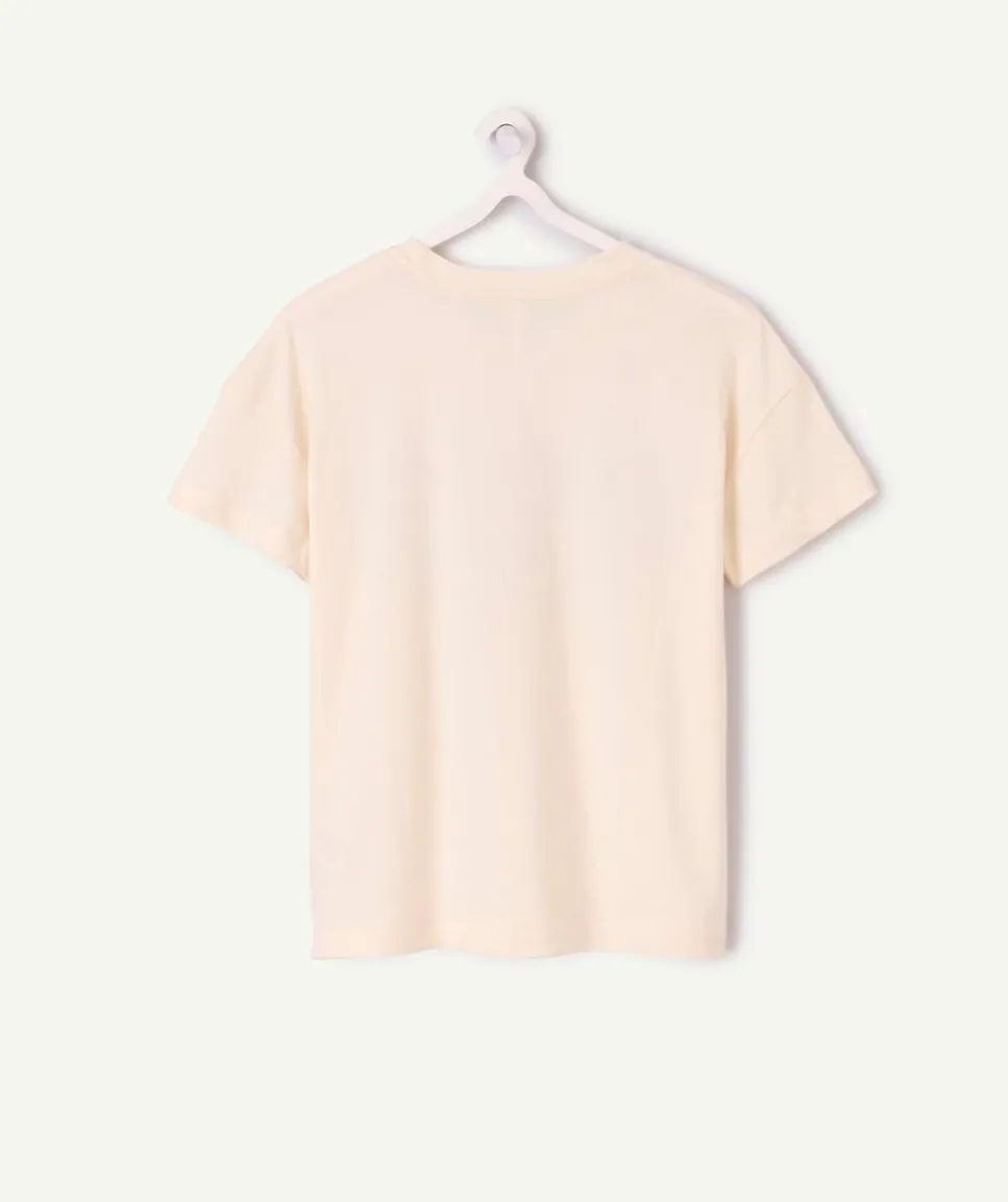 T-shirt fille droit beige imprimé
