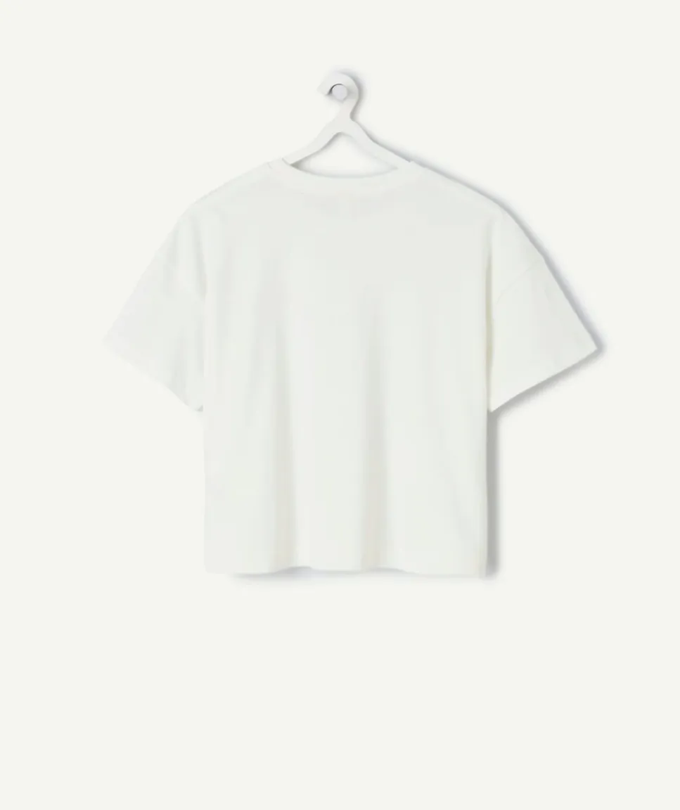 T-shirt fille droit blanc brodé