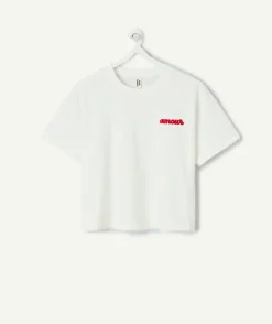 T-shirt fille droit blanc brodé