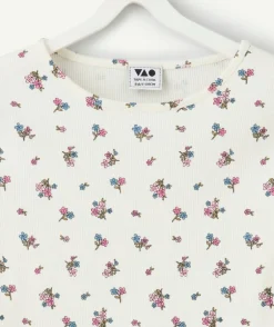 T-shirt fille droit blanc fleuri