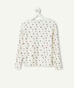 T-shirt fille droit blanc fleuri