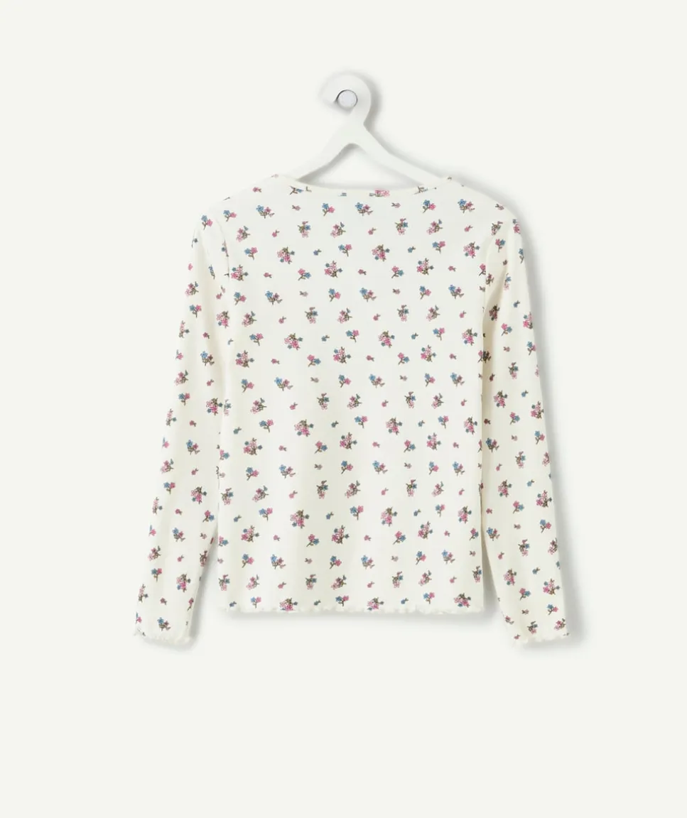 T-shirt fille droit blanc fleuri