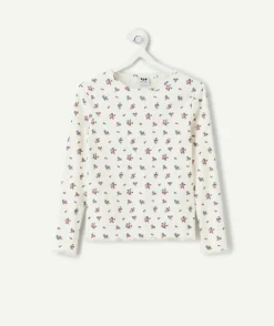 T-shirt fille droit blanc fleuri
