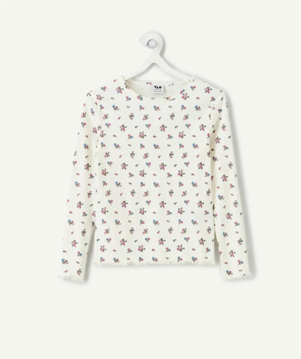 T-shirt fille droit blanc fleuri