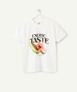 T-shirt fille droit blanc imprimé