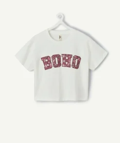 T-shirt fille droit blanc imprimé