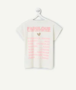 T-shirt fille droit blanc imprimé