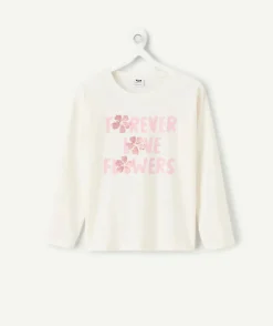 T-shirt fille droit blanc imprimé