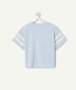 T-shirt fille droit bleu ciel imprimé