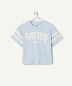 T-shirt fille droit bleu ciel imprimé