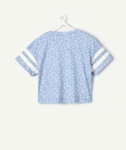 T-shirt fille droit bleu fleuri