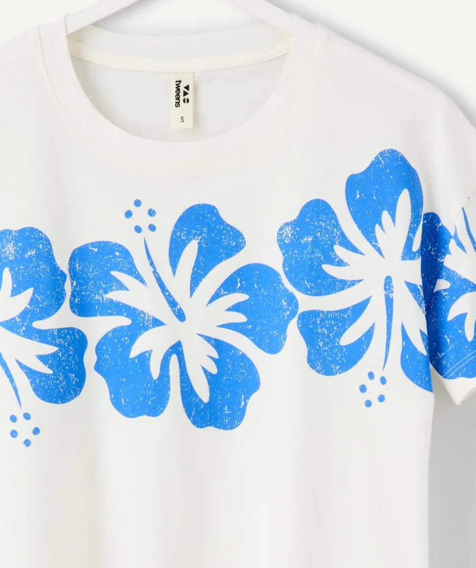 T-shirt fille droit bleu imprimé