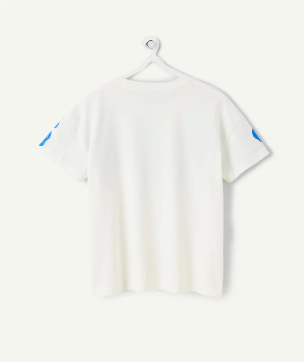 T-shirt fille droit bleu imprimé