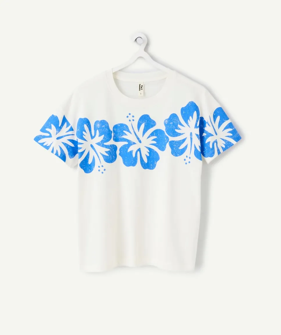 T-shirt fille droit bleu imprimé