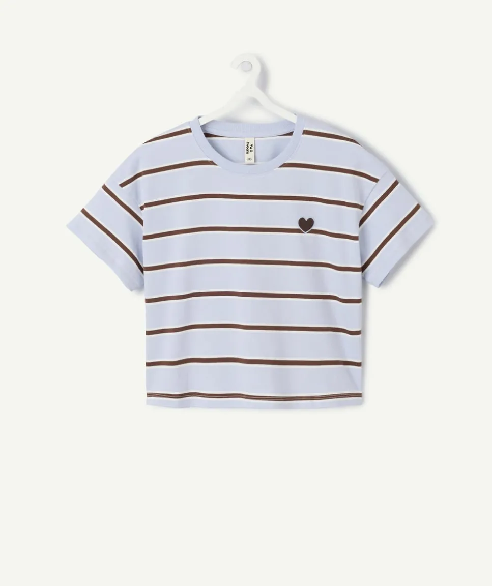 T-shirt fille droit bleu rayé