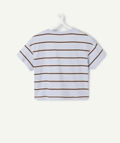 T-shirt fille droit bleu rayé