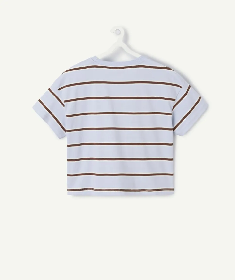 T-shirt fille droit bleu rayé
