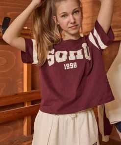 T-shirt fille droit bordeaux imprimé